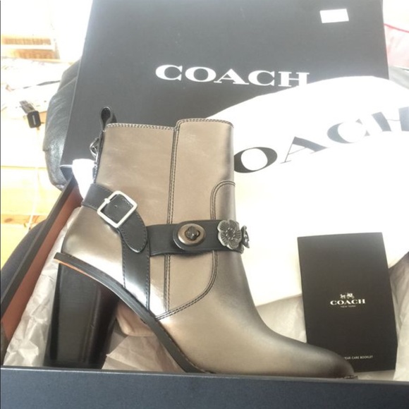 COACH Moto Heel Ankel Booties, Gunmetal/black - Picture 2 of 6